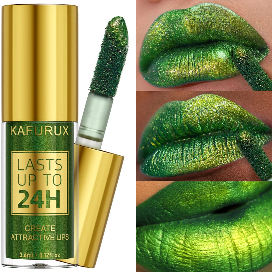 Green Glitter Lip Glaze Waterproof Long Lasting Gloss Bold&intense Qme