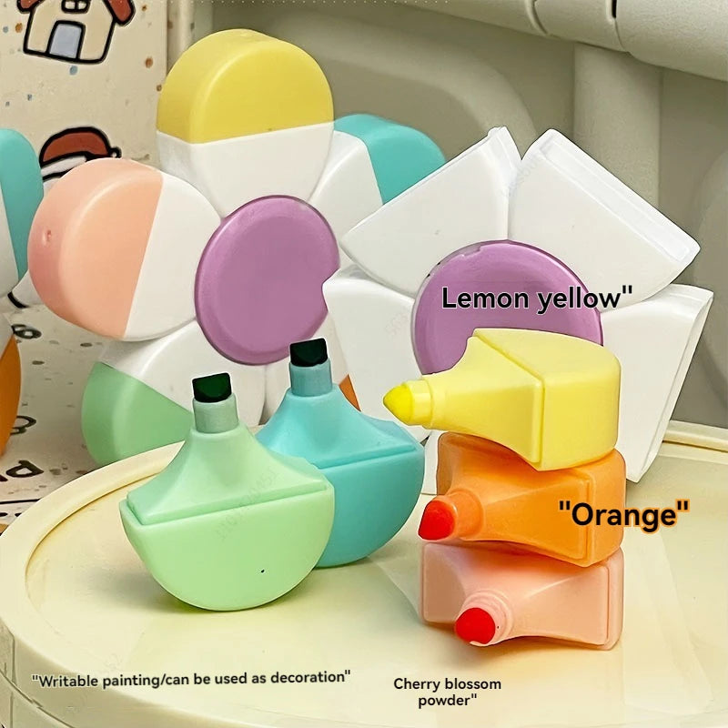 Multifunctional Cute Mini Rotary Highlighters 5 Colors,No Bleed Dry Fast Easy to Hold,for Journal Planner School Office Supplies Qme