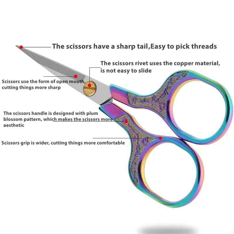 Kawaii Titanium Color Scissors Vintage Stainless Carved Cutting and Sewing,Thread Scissors, Sewing Tools,Cute Stationery Qme