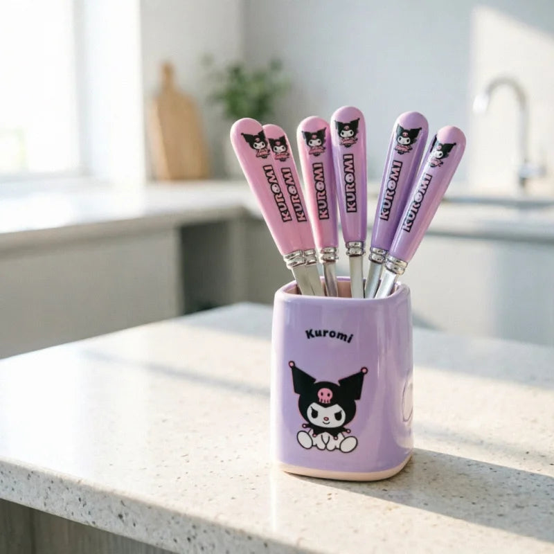 Hello Kitty Kuromi Fork Cute Cartoon-Style Stainless Steel Fruit Fork for Home Use Instagram-Worthy Set Qme