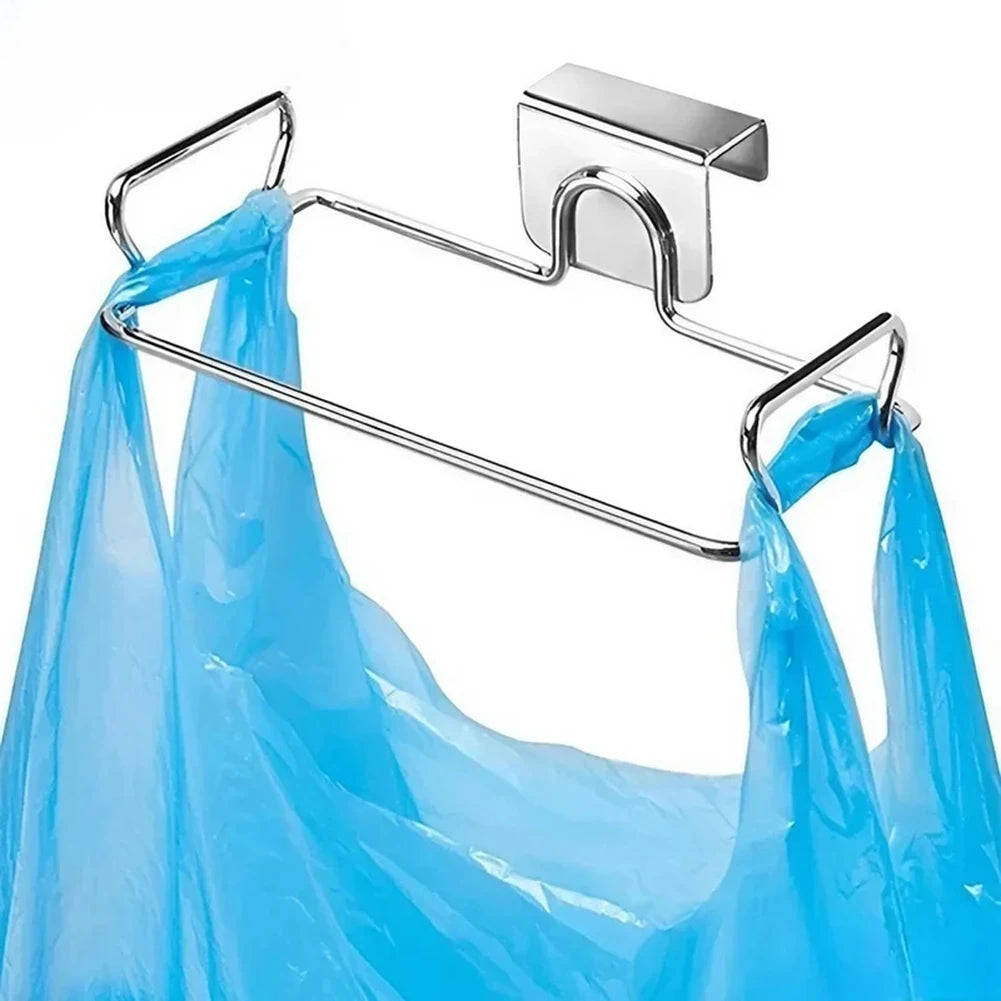 Multi-purpose Cabinet Door Trash Bag Rack Stainless Steel Trash Bag Hanger Storage Rack Kitchen Trash Bag Rack Without a hook Qme Default Title
