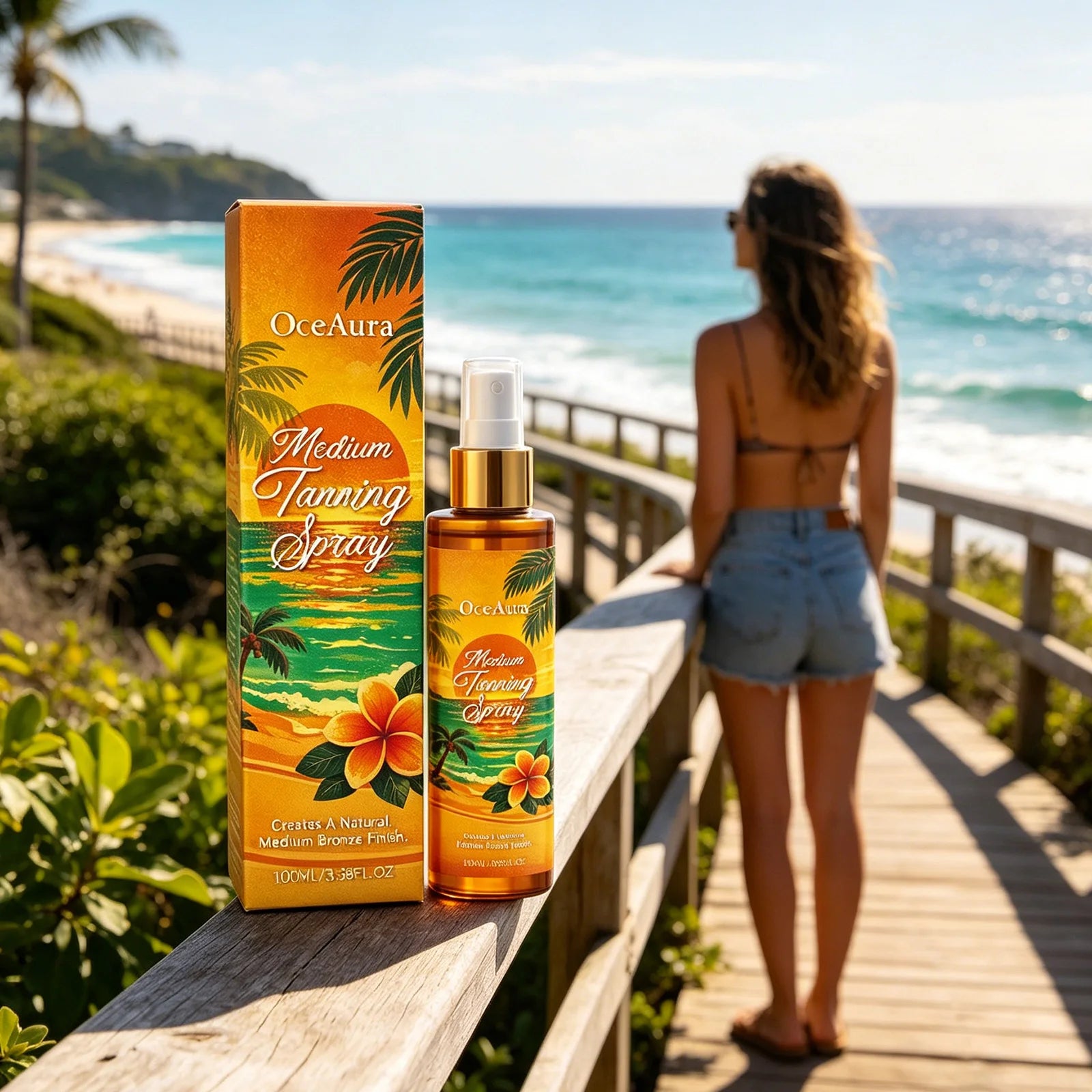 OceAura Self Tanning Spray Long Lasting Bronzer Darker Skin Tone Refreshing Non-sticky Natural Sunless Tanning Spray Body Tanner Qme