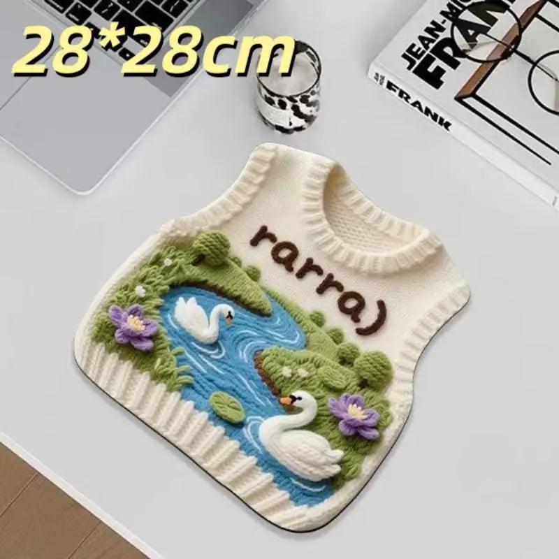 Desk Anti-slip Sweater Mouse Mat Simulated Printing Knitted Pad Cute Qme A20