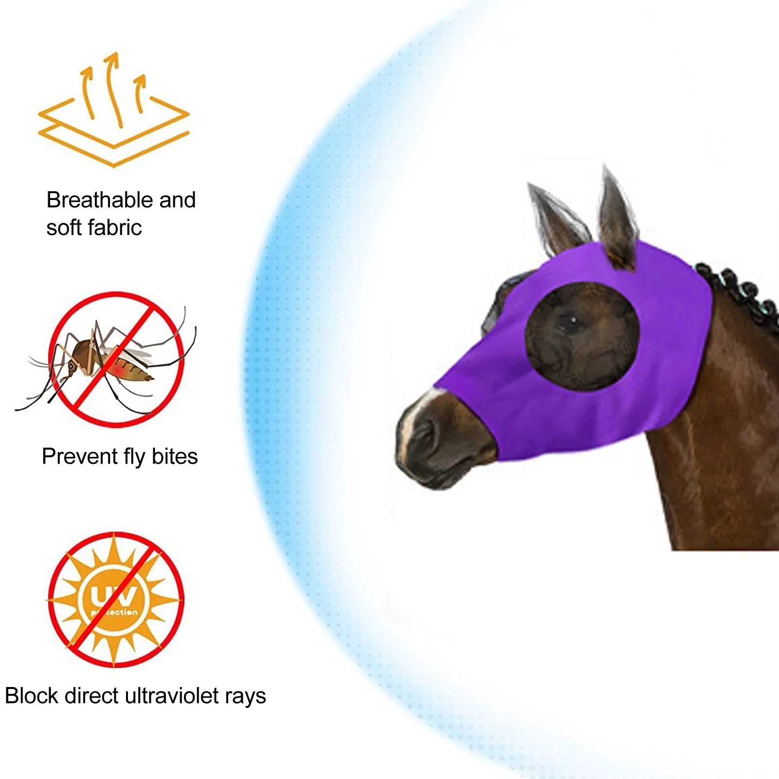 Breathable Horse Fly Mask Mesh Face Cover with Ear Protection Elastic Fit Riding Equestrian Gear for Horse Eye Insect Shield Qme