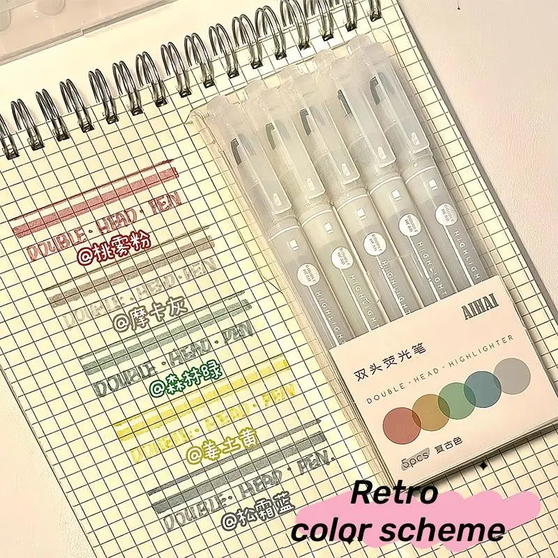 5Colors Highlighter Pen Double Headed Unique Window Tip Highlighters Qme A4