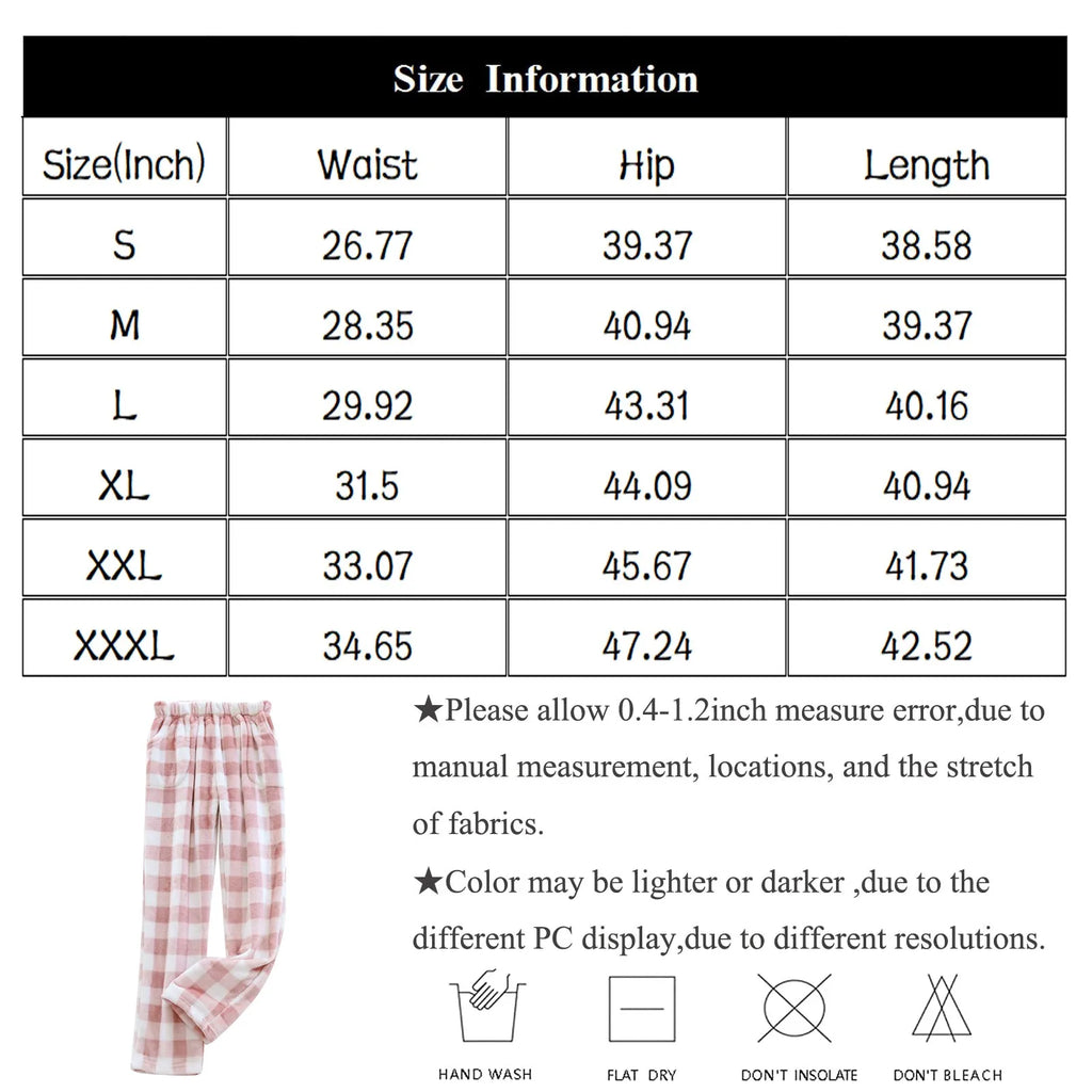 Comfortable Winter Thick Plaid Women's Flannel Pajama Pants High Waist Loose Casual Straight Big Size Fleece Warm Home Trousers Qme