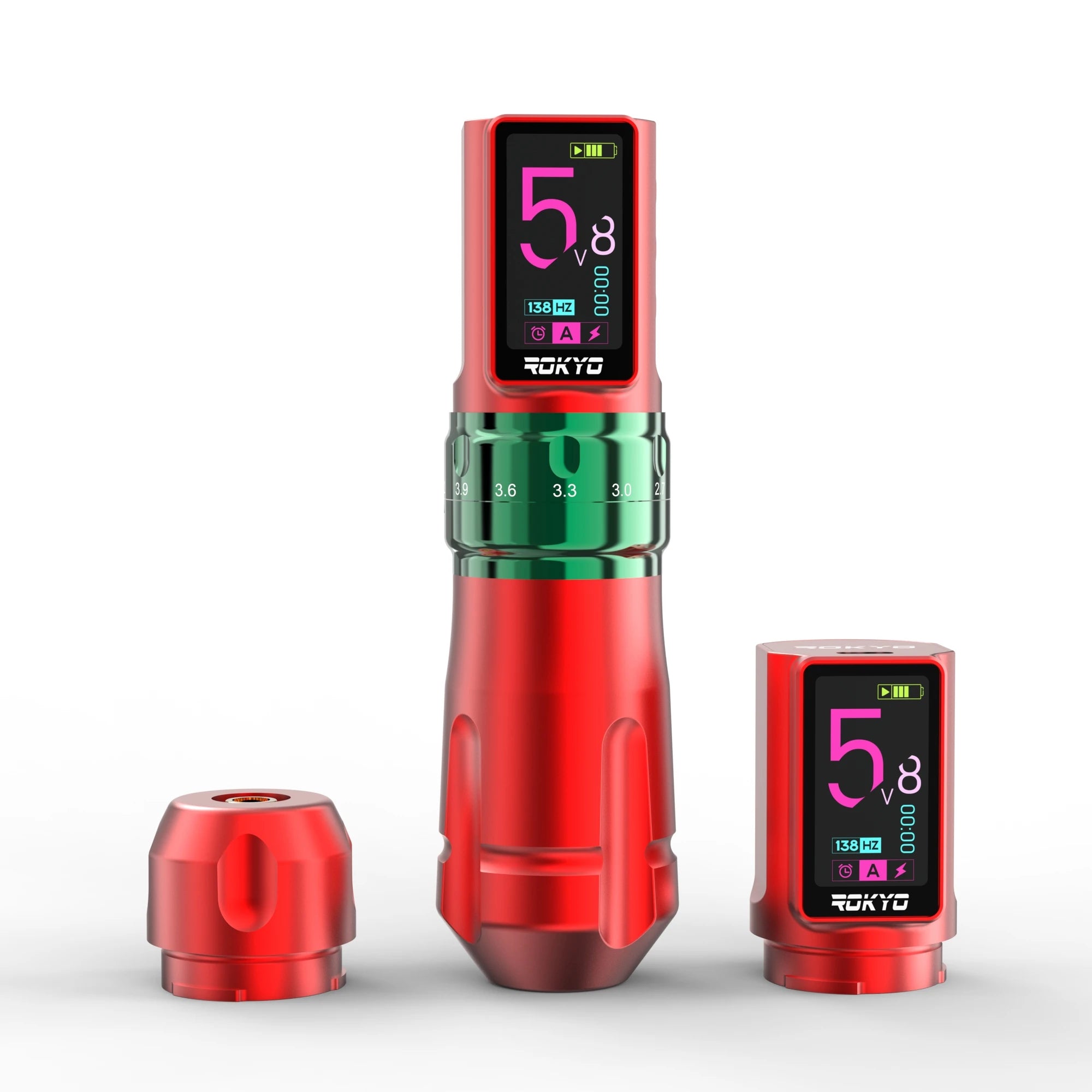 ROKYO CR07 Wireless Tattoo Machine Pen Adjustable Stroke 2.4-4.2mm OLED Display for Tattoo Artists Qme Red Two Batteries USB Type-C