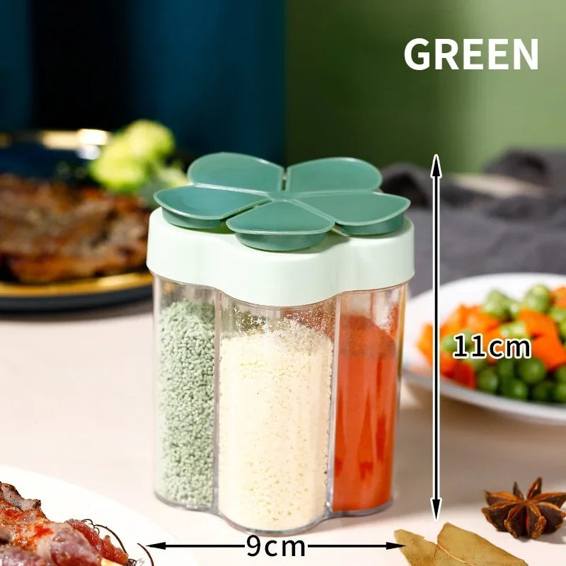 5 In 1 Seasoning Jar Plastic Container Seasoning Bottle Spice Organizer Outdoor Camping Seasoning Container Kitchen Gadget Sets Qme green