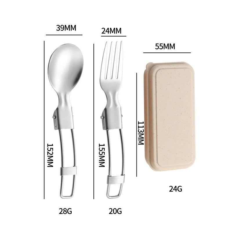 304 Stainless Steel Folding Cutlery Set Knife Fork Spoon Portable For Outdoor Picnics Camping Back To School Student Cutlery Box Qme 2pcs Khaki