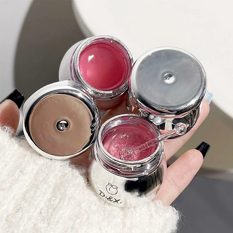 Peach Little Silver Jar Lip Balm Moisturizing Care Jelly Oil Qme