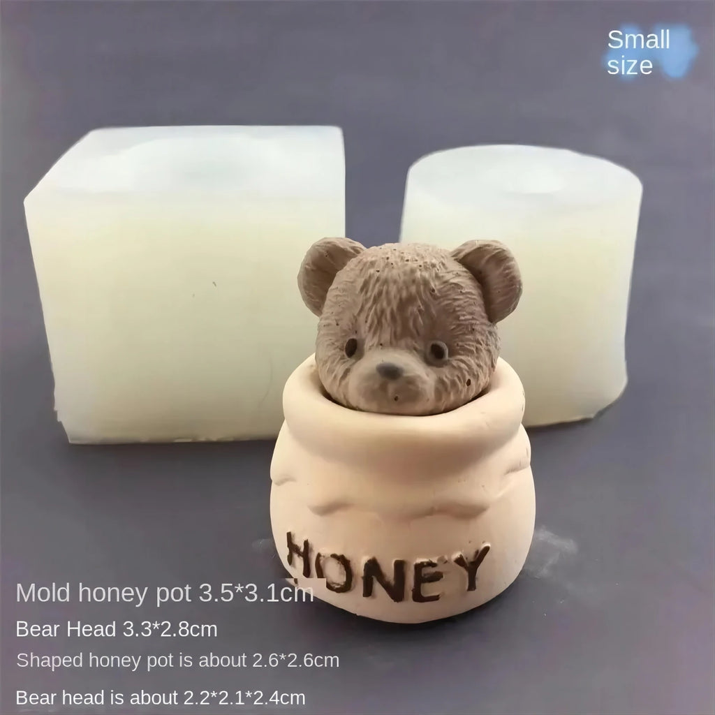 1PC Korean Version of Teddy Bear Honey Jar Silicone Mold Chocolate Baked Cake Aromatherapy Candle Gypsum Dropping Glue Qme