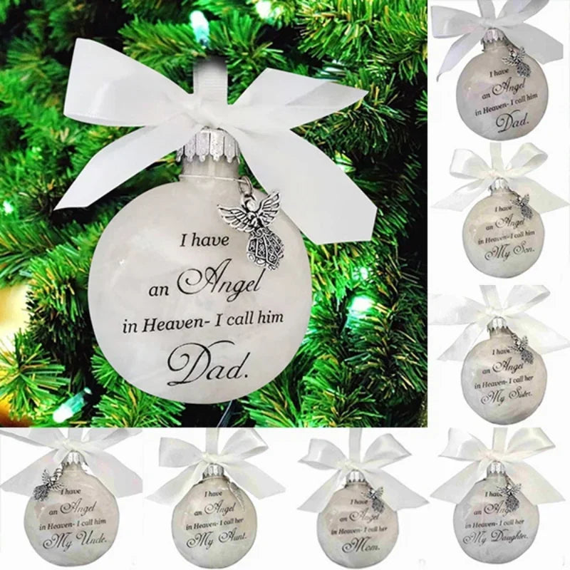 Christmas Tree Balls Commemorate Ornament Feather Ball Angel In Heaven Memorial Ornament Xtmas Tree Hanging In Memory of Mom Dad Qme
