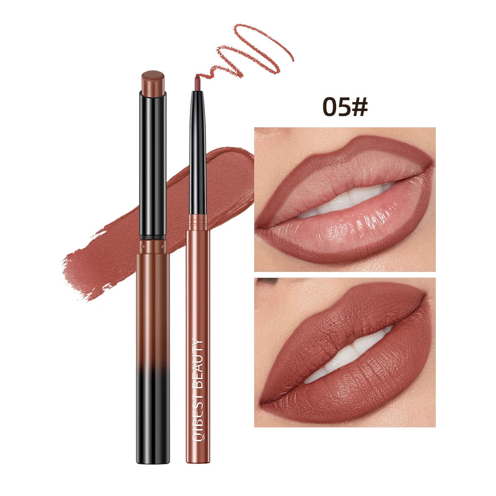 QIBEST 12 Colors Lip Makeup Nude Lipstick Pencil Waterproof Long Lasting Sexy Red Lip Stick Matte Lip Liner Pen Lipstick Qme 05