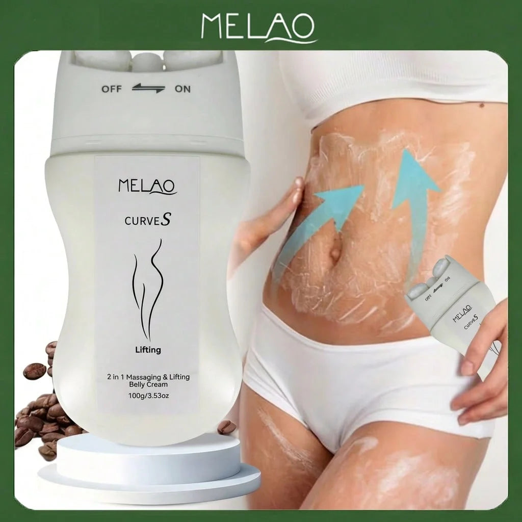 MELAO CURVES Lifting Belly Cream 100g with Massage Device, for Tummy Tightening, Skin Firming, Postpartum Care Qme