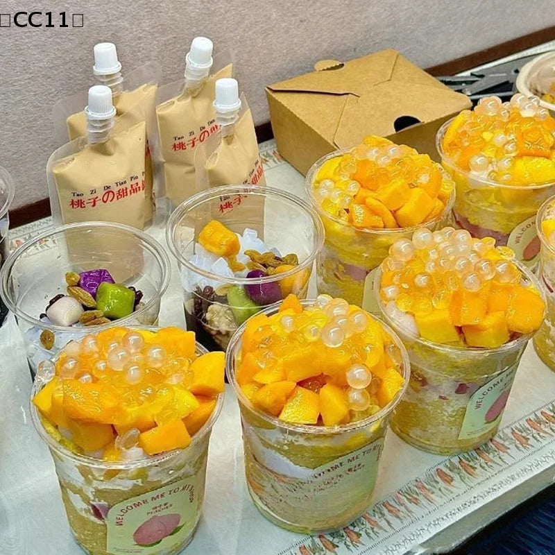 Durable Plastic Yogurt Parfait Cups Lids Pudding Clear Storage Can Qme