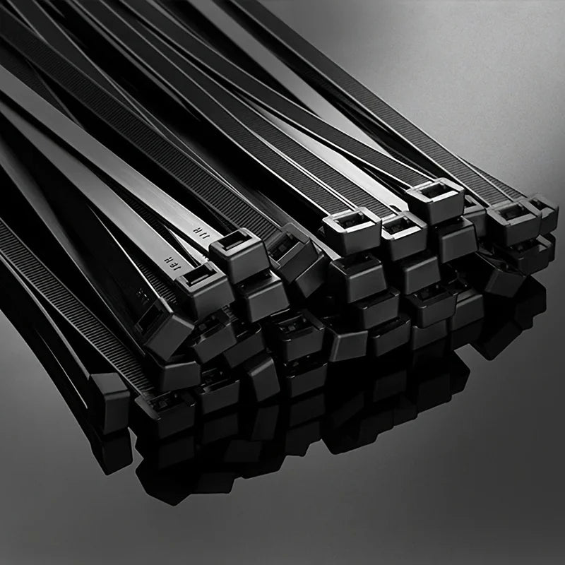 200/100PCS Black Cable Ties High Tensile Strength, UV Resistant, Self-Locking For Home & Office Cord Management Qme