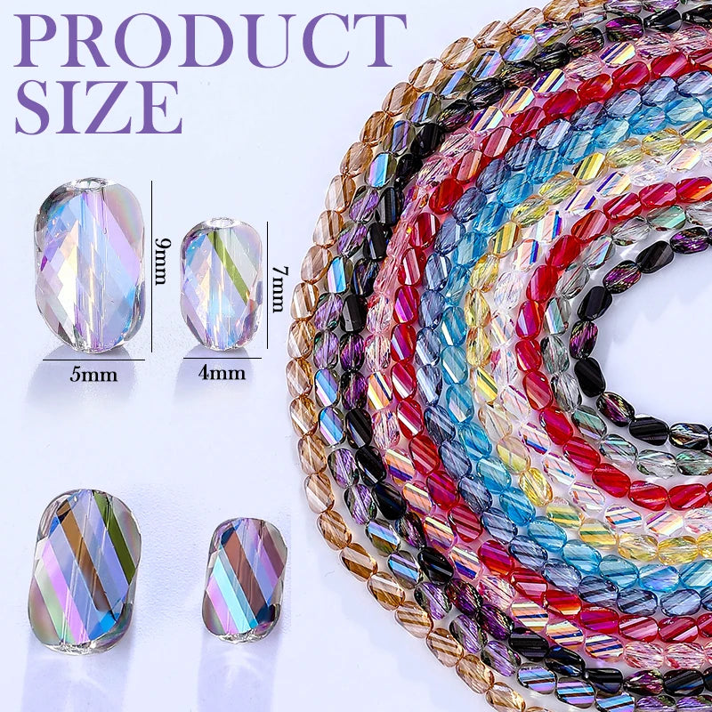 2 Sizes Faceted Glass Twisted Beads AB Color Craft Loose Spacer Beads for DIY Jewelry Bracelet Necklace Earring Making Crafting Qme