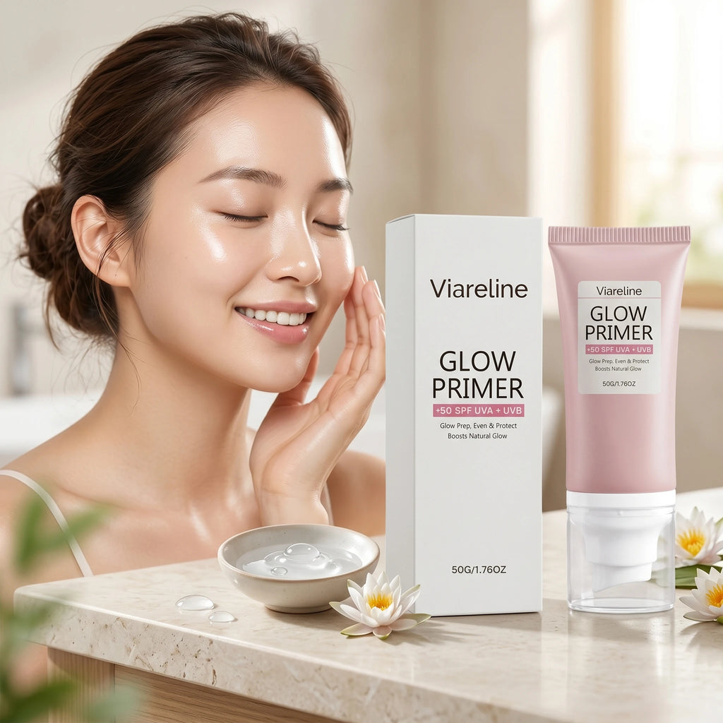 Viareline Glow Primer Makeup Base Spf 50 for Face Brightening Anti UV Protection Oil Control Nicotinamide Invisible Pore Primer Qme 50g