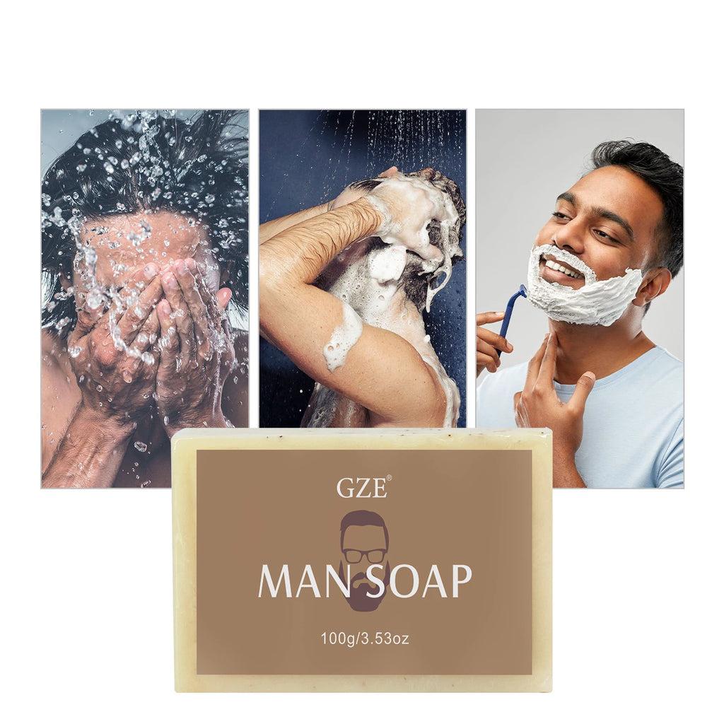 GZE Men's Exfoliating Scrub Bar 3-in-1 Body Face & Shaving Cleanser Hydrating Moisturizing Grooming Soap Men+Care Qme