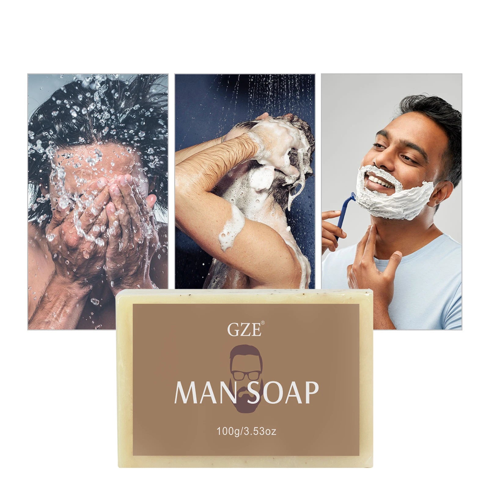 GZE Men's Exfoliating Scrub Bar 3-in-1 Body Face & Shaving Cleanser Hydrating Moisturizing Grooming Soap Men+Care Qme