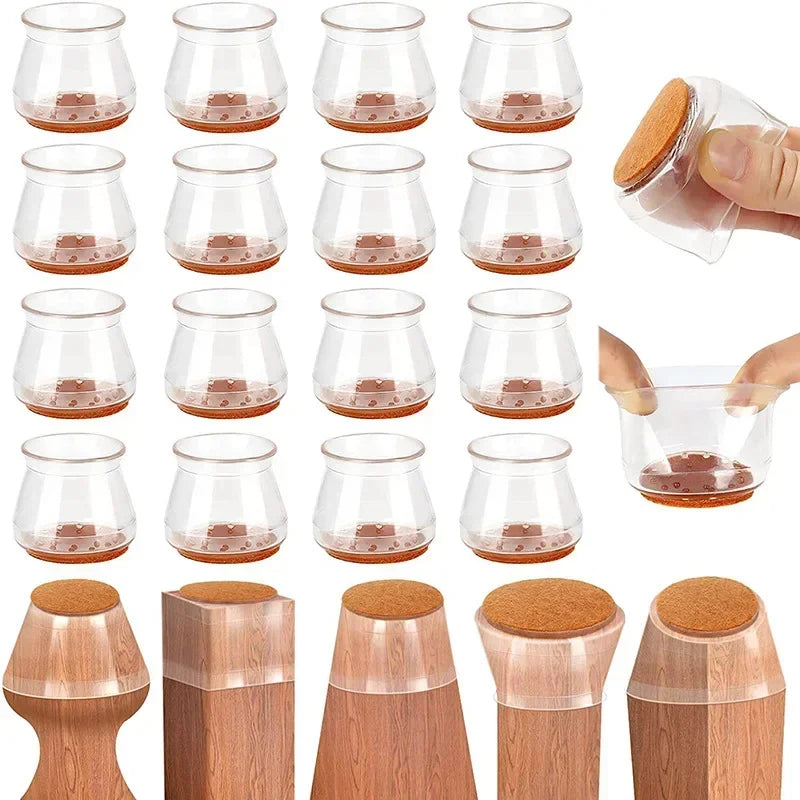 Transparent Silicone Chair Leg Floor Protector with Wrapped Felt Bar Stool Chair Leg Furniture Leg Feet Protection Cover 16/4PCS Qme