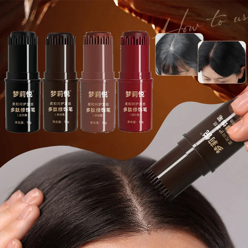 Temporary Hair Color Brush 4 Colors Root Touch Up Waterproof & Non-Sticky Instant Gray Coverage Hair Makeup Tool for Men & Women Qme