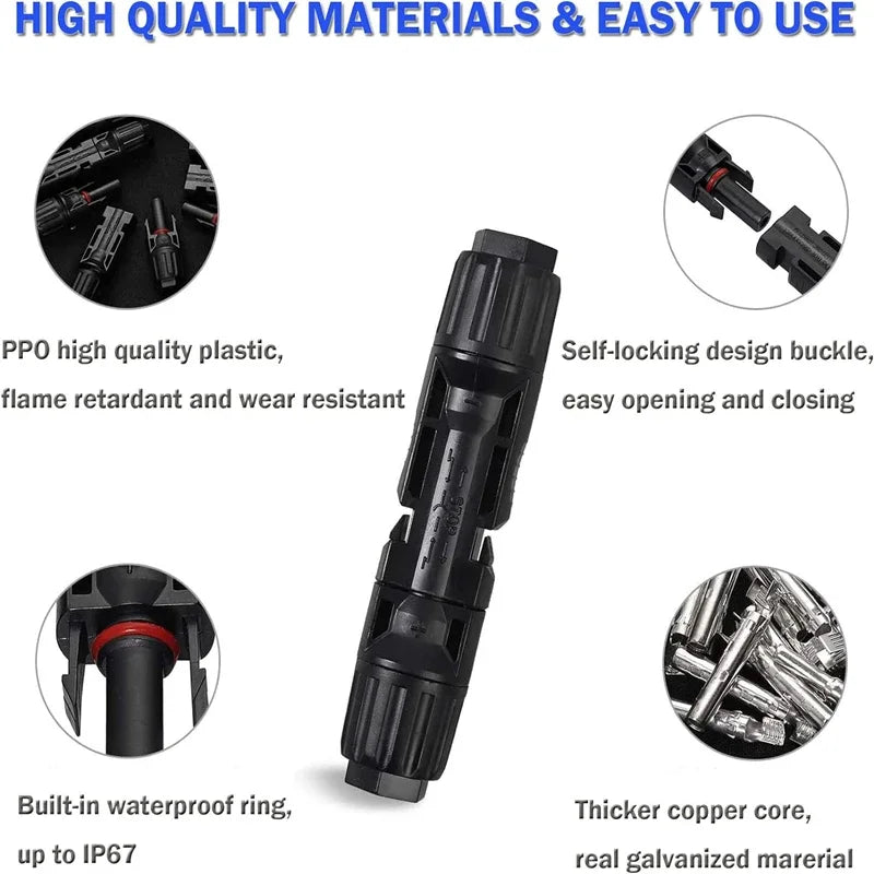 10 Pairs Solar Connector MC4 1000V Solar Plug 30A for PV Cable Connection UV Resistant IP67 Male Female Connector Qme