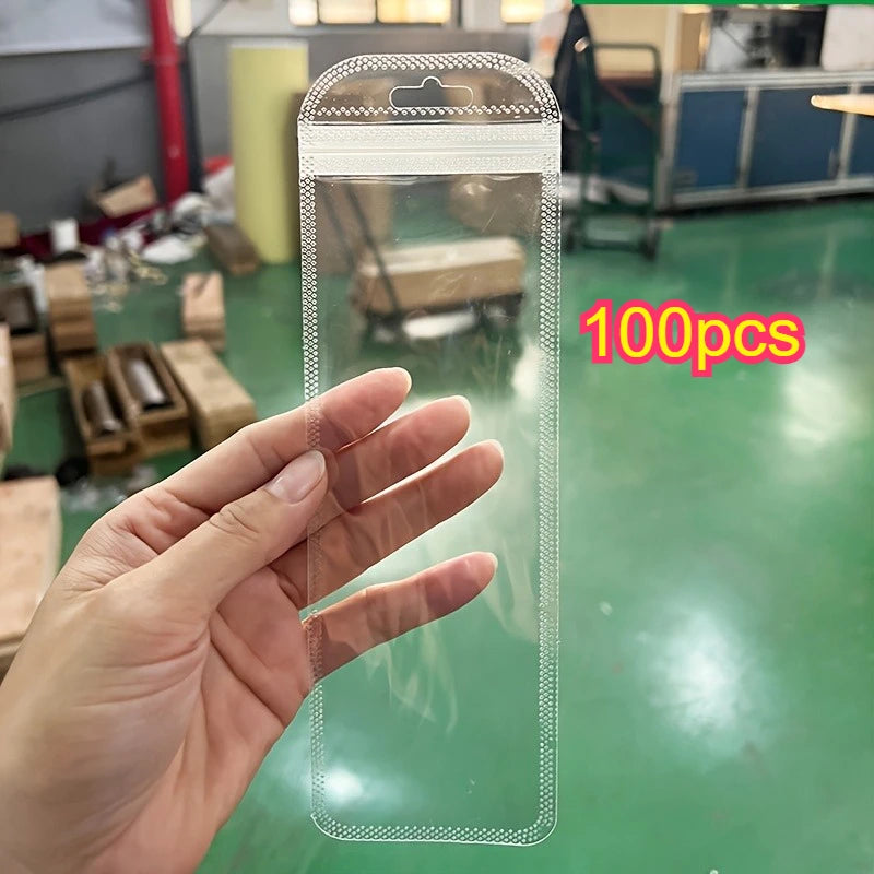 100pcs Self Sealing Bag With Hanging Hole, Reusable Zipper Storage Lock, Plastic Hanging Bag For Packaging Jewelry Decoration Qme 100pcs