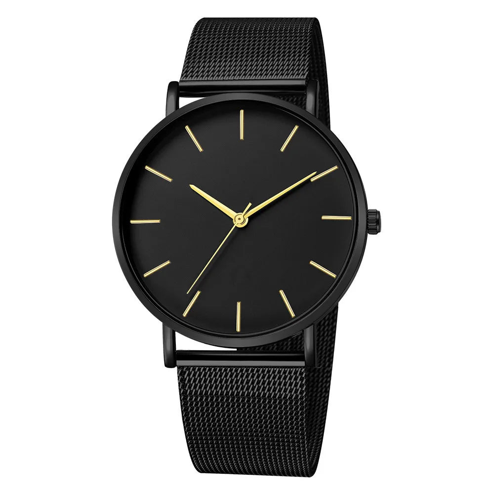 2026 Men's casual wristwatch fashionable Geneva couple men's and women's simple business mesh with quartz watch Qme Black Gold