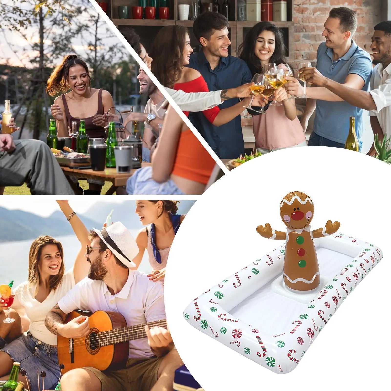 Inflatable Food Tray Ice Buffet Salad Serving Trays Holder Gingerbread Man Shape Cooling Container for Outdoor Indoor Hot Qme
