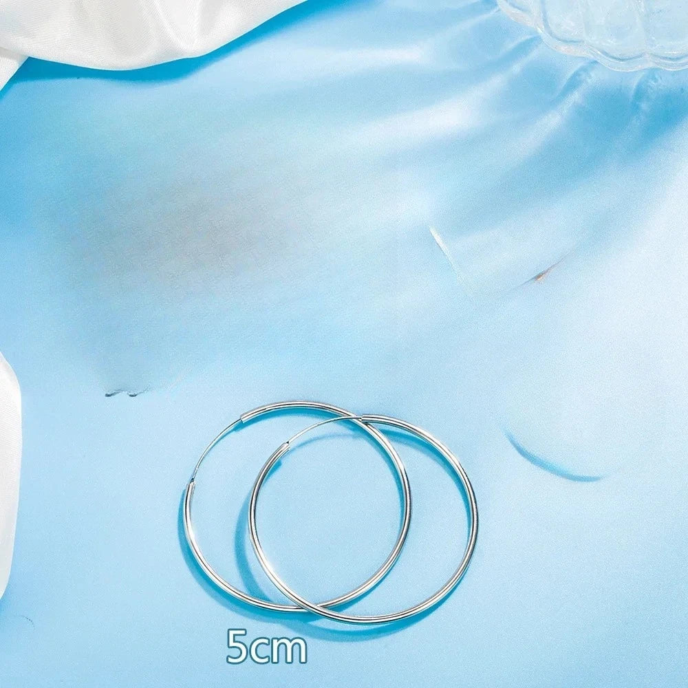 popular 925 Sterling Silver Round Hoop Earrings For Women lady 5/6CM Diameter wedding party Fashion Jewelry Couple Gift Qme 5CM