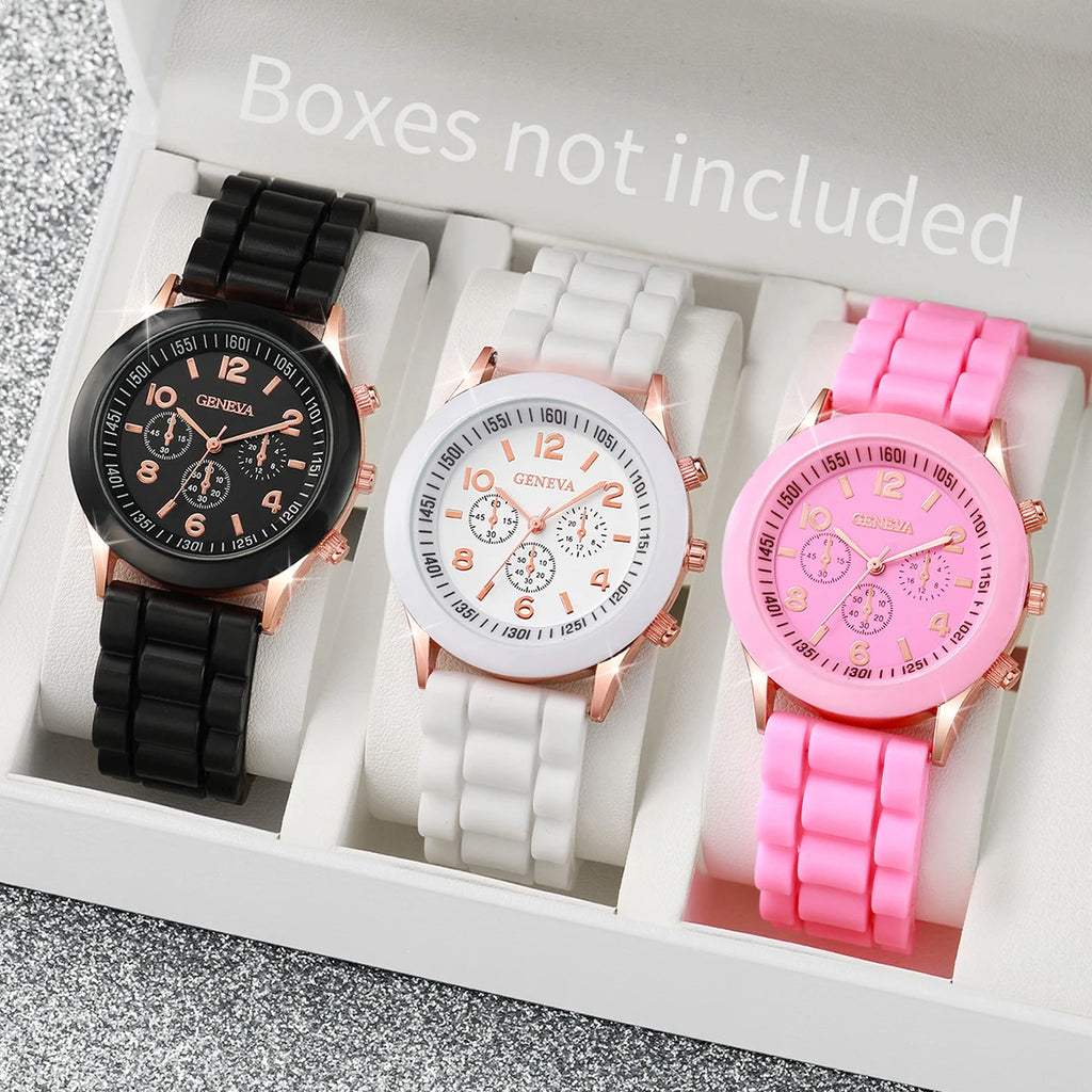 2/3 peças relógios femininos moda mostrador árabe pulseira de silicone conjunto de relógio de quartzo (sem caixa) Qme