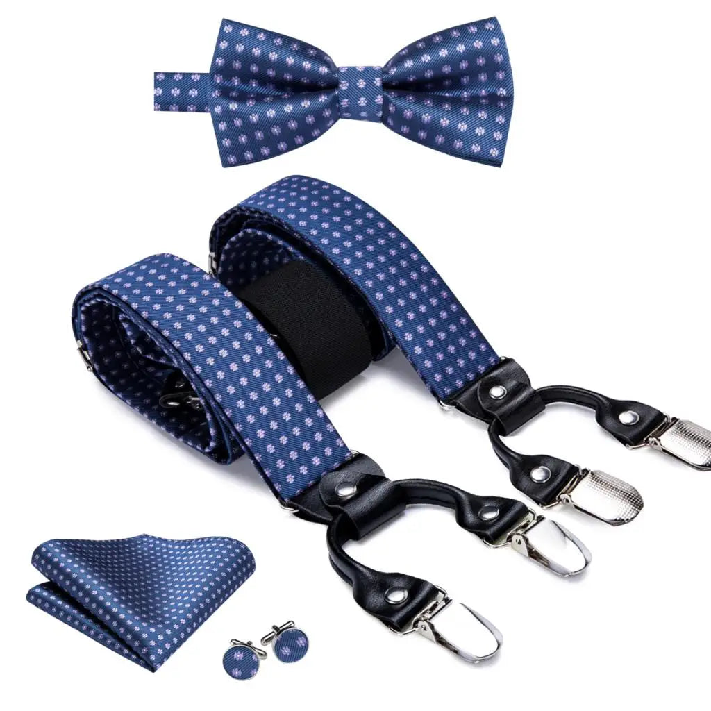 Hi-tie Jacquard Woven Silk Gold Mens Suspender Braces Bow Tie Hanky Qme BD-3011