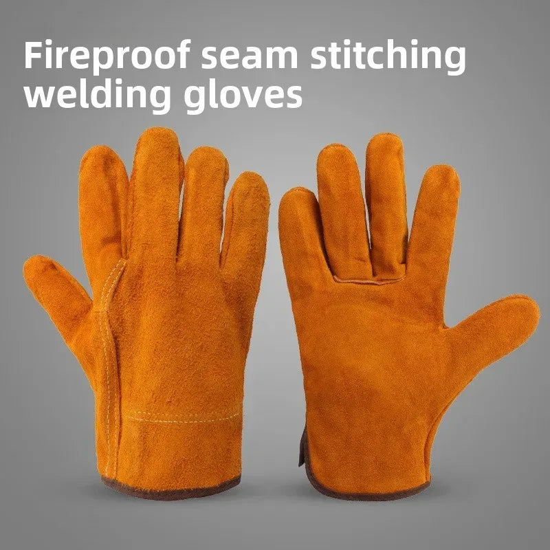 2 Pairs Genuine Cowhide Welding Gloves Heat Resistant Protective Work Gloves for Electric Arc TIG MIG Welding Qme