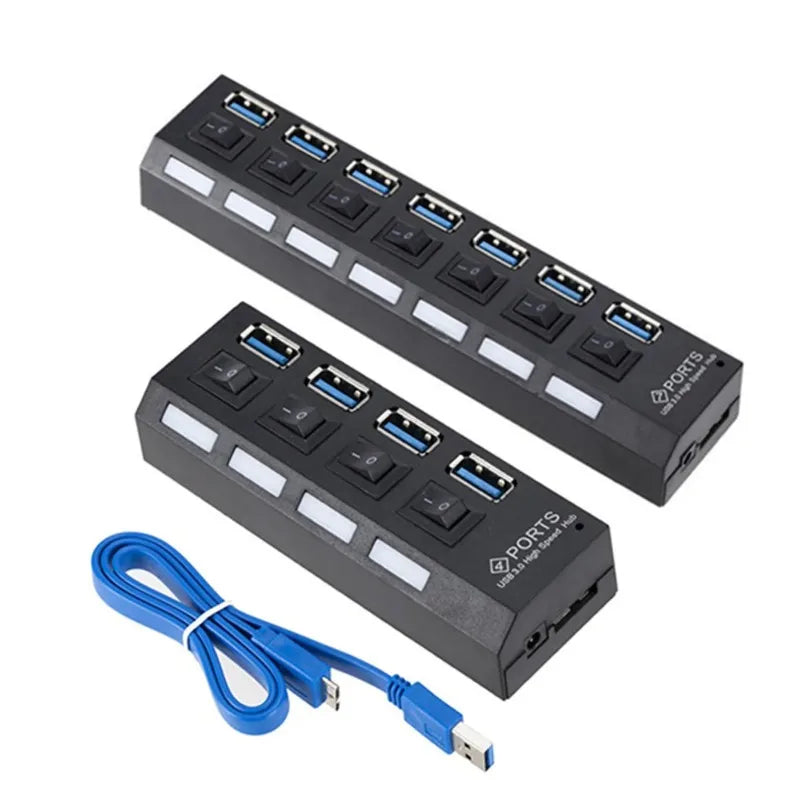USB 3.0 Hub 5Gbps High Speed Multi USB Splitter 3 Hab Use Power Adapter 4/7 Port Multiple Expander Hub With Switch For PC Laptop Qme