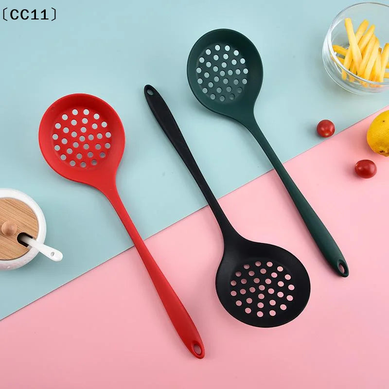Silicone Strainer Non-stick Pan Spoon Ladle Slotted Cooking Utensil Qme