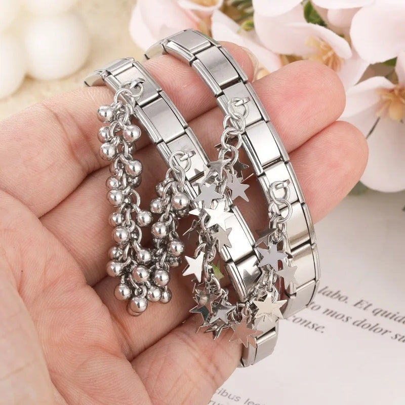 New Fashion Beautiful Personality Round Ball Stars, moon Flower Butterfly Charm Italian Links Fit 9mm Bracelet DIYMaking Jewelry Qme