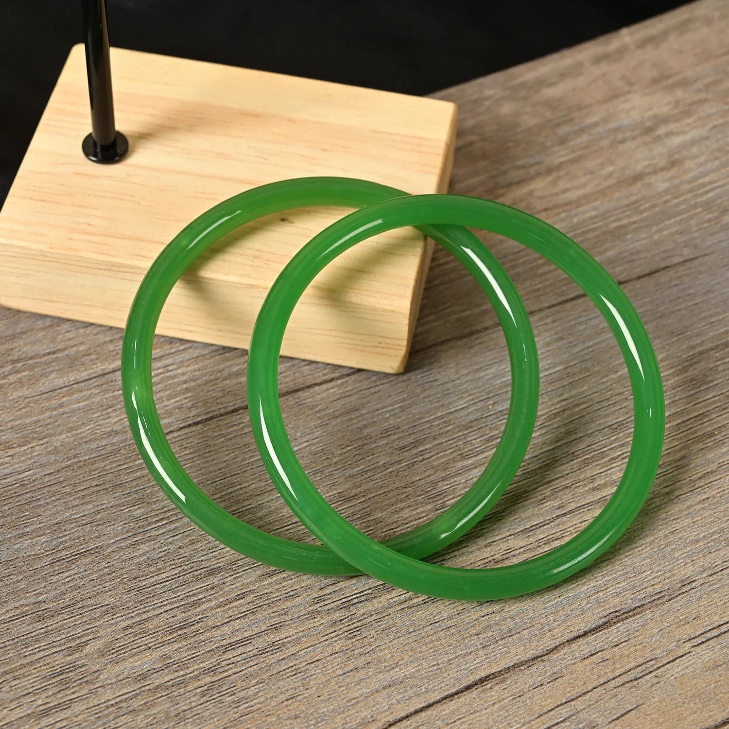 2Pcs/Set Natural Jade Solid Color Jingle Bangles Retro Simple Glass Bracelet Femme Fashion Women's Casual China Jewelry Gifts Qme Emerald 58mm