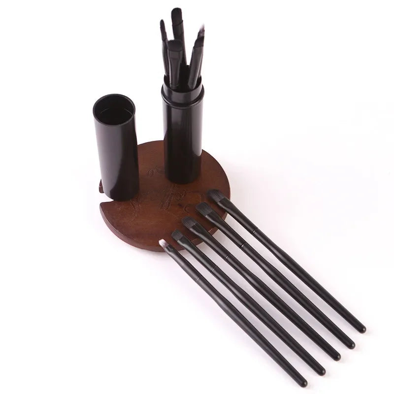 5pcs/set Makeup Brushes In Barrels Portable Set Eye Shadow Brushes Eyebrow Brush Lip Brush Nose Shadow Brush Face Makeup Brushes Qme Black