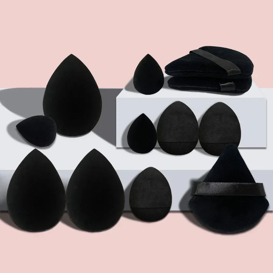 11 Cosmetic Puff Makeup Sponge Blender Beauty Egg Foundation Sponges Qme 12Pcs Black