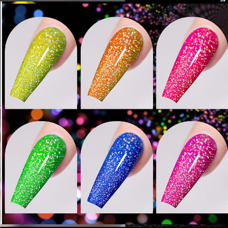 Reflective Glitter Coat Gel Nail Polish Silver Colorful Sparkling Qme