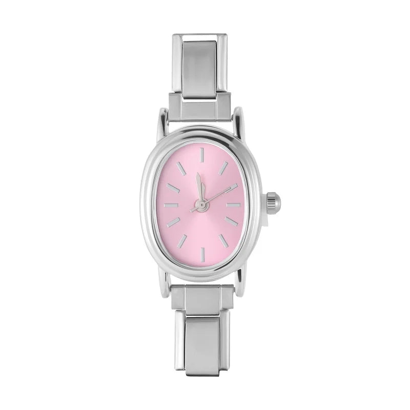 Fashion Women's Stainless Steel Round Blush Watch DIY High Quality Watch Bracelet Bangle For Party Friend Birthday Jewelry Gifts Qme Style 21