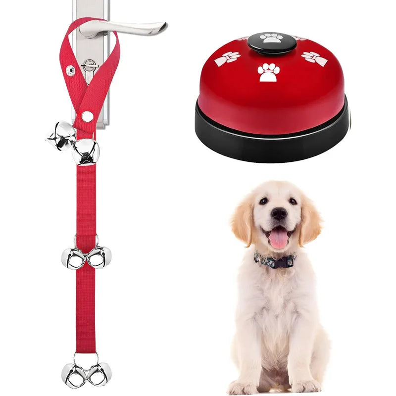 2-piece dog doorbell set, pet outdoor training and communication bell, pet interactive toy, adjustable with doorbell Qme Red