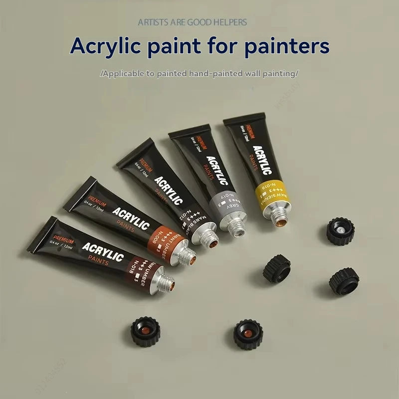 Acrylic Paint Set 12/24/30 Colours 12ml, Perfect for Canvas, Wood, Fabric, Leather, Cardboard, Paper, MDF And Crafts Qme