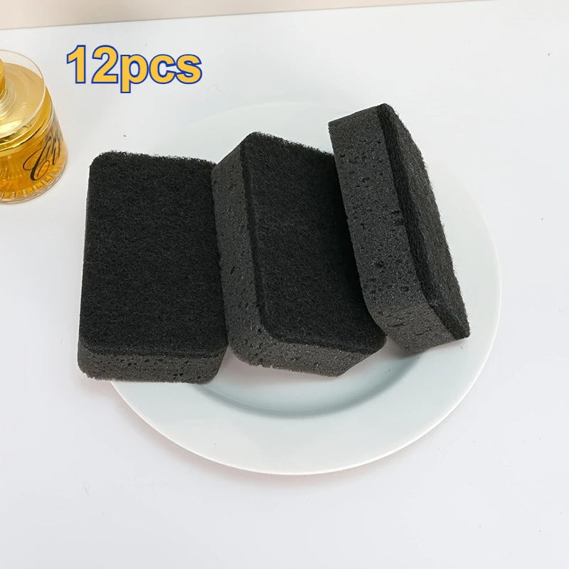 Double Sided Kitchen Sponge Black Seaweed Dishwashing Sponge for Pot Pan Cleaning Qme 12pcs