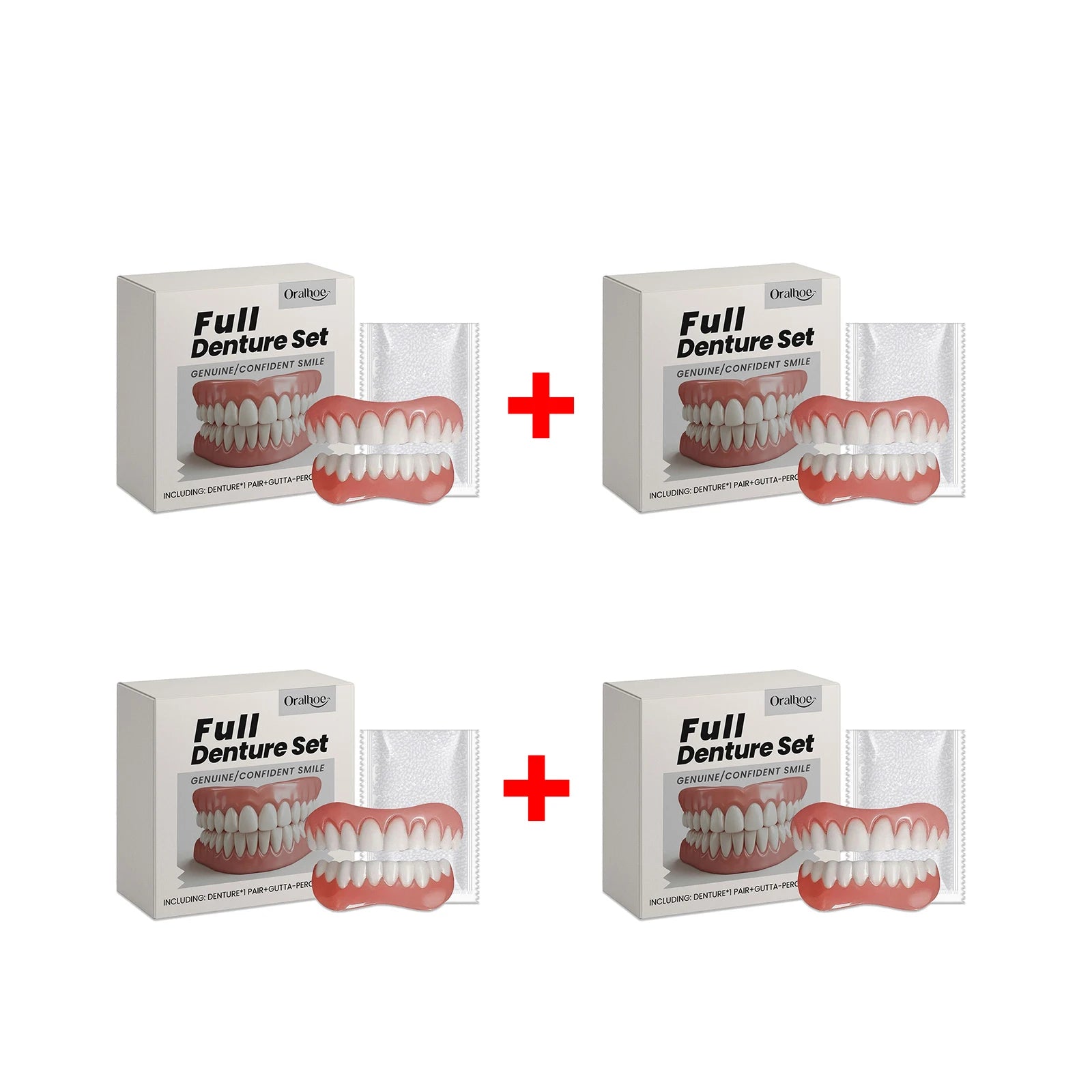 Silicone Dentures False Teeth Full Set Cover Gums Improve Missing Broken Tooth Restore Confident Smile Teeth Denture Reliner Kit Qme 4Set Boxed