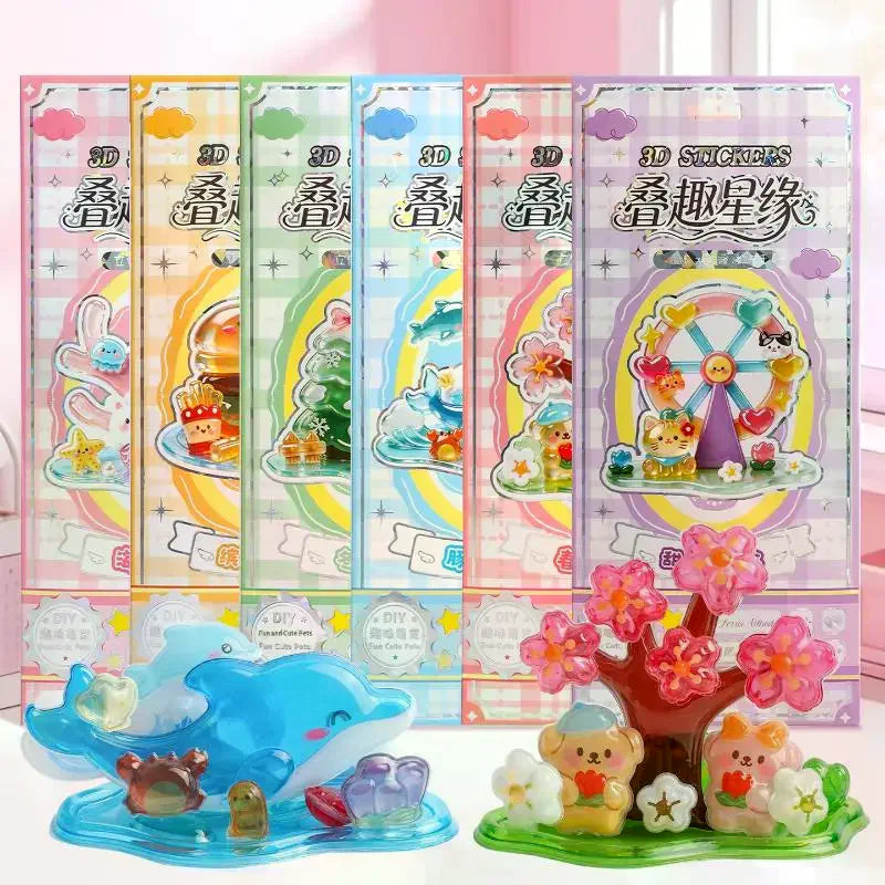3D Stacked Crystal Stickers Cute Animal Girls Boys Classroom Prizes Qme