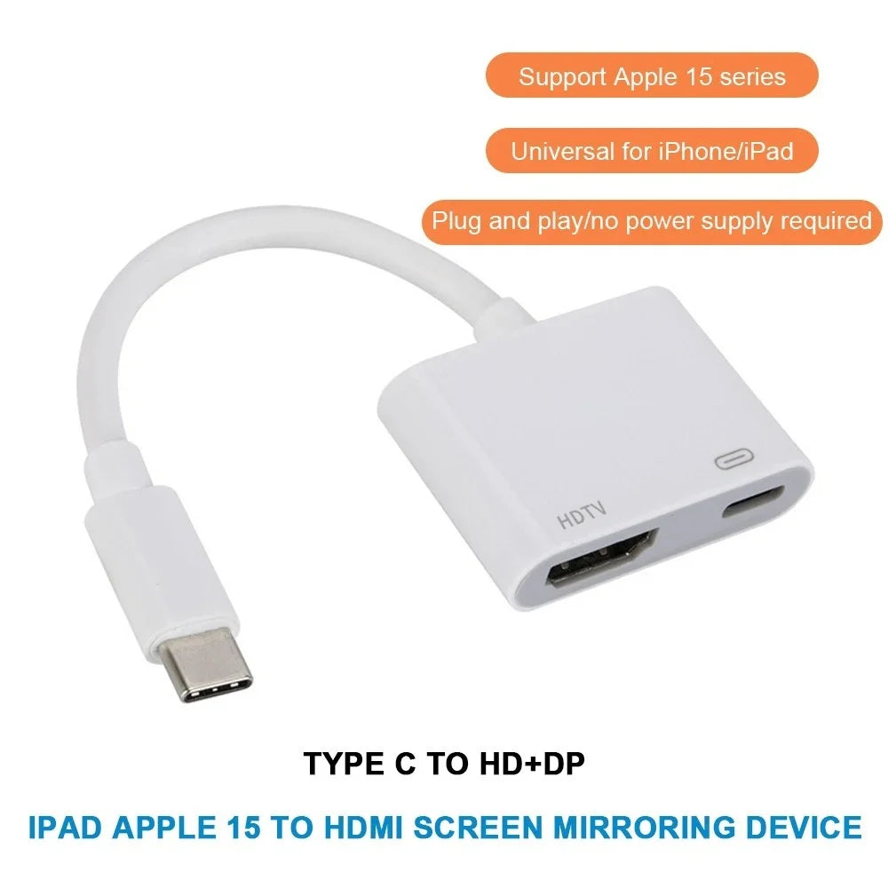 4K Video Audio 60Hz 30Hz Converter USB C/Type-C to HDMI+USB C/Type-C Digital AV Adapter For iPhone to HD TV Projector Monitors Qme