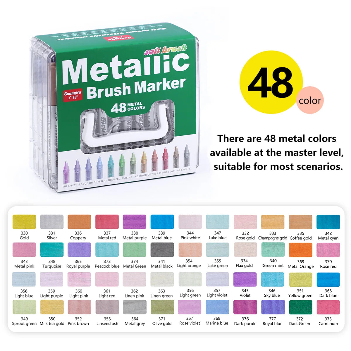 12-48Pcs Metallic Marker Pens - Brush Tip for Rock Painting, Black Paper, Scrapbooking Crafts, Christmas Gift，DIY Photo Album Qme 48 colors