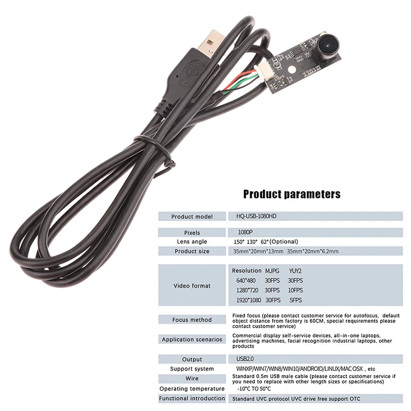 1080PHD USB Camera Module 3D Printer Fixed Focus 130 150 Degrees Qme